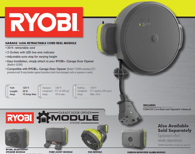 Ryobi Garage Retractable Cord Reel AccessoryGDM330 The Home Depot